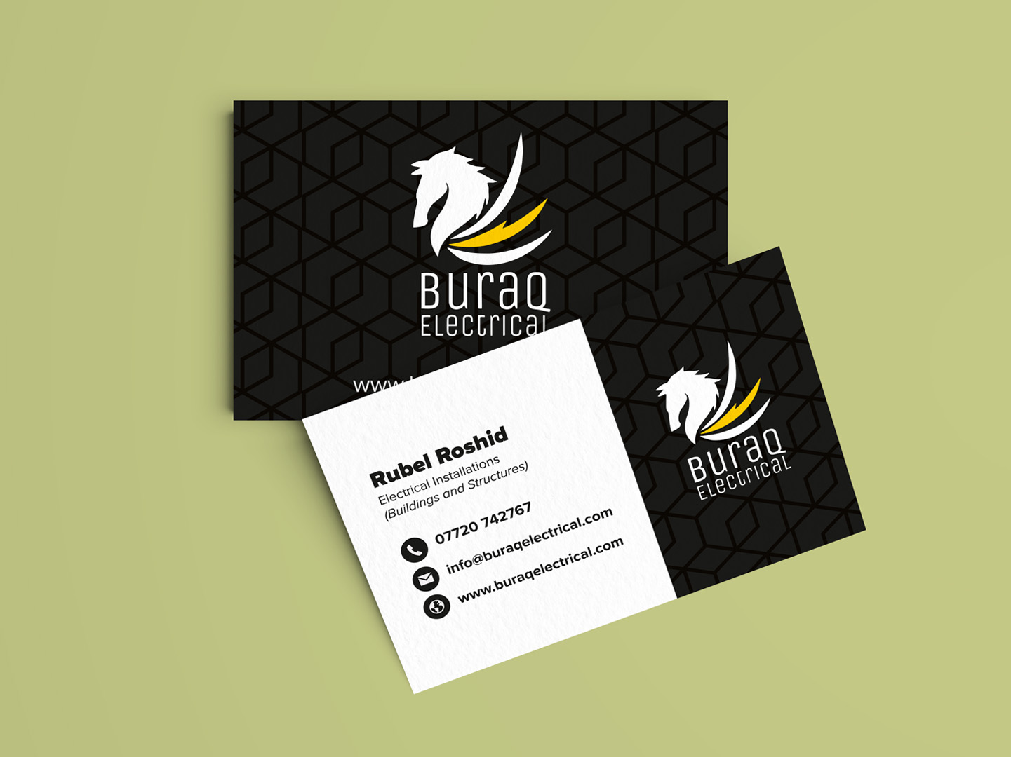 Simple business cards for Buraq Electrical