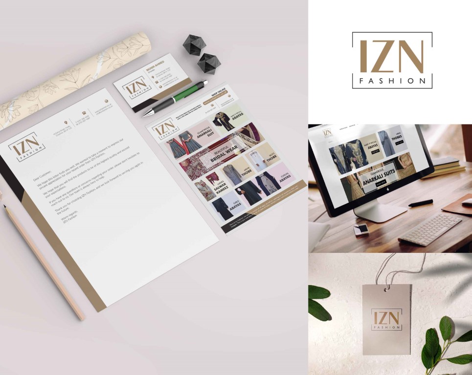 Letter head, leaflet and other print design for izn fashion