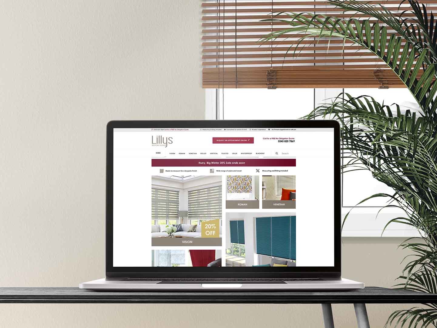 Lillys blinds website design displayed on a laptop
