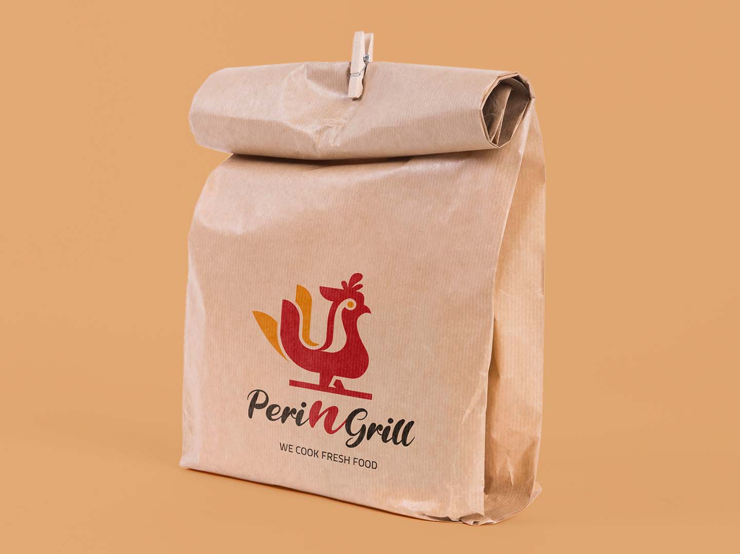 simple and cute chicken logo printed on a takeaway bag