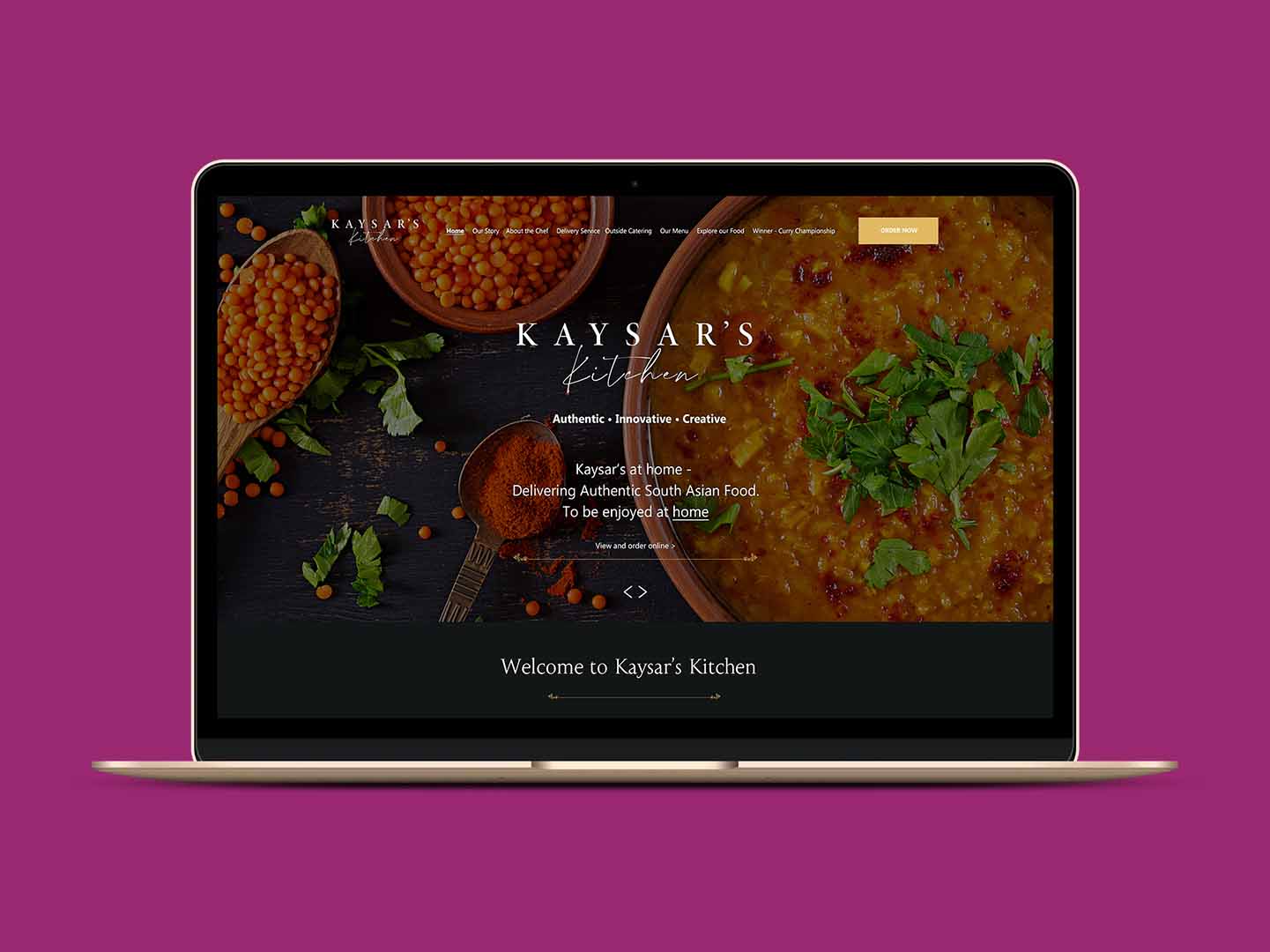 Kaysars catering website design display on a laptop